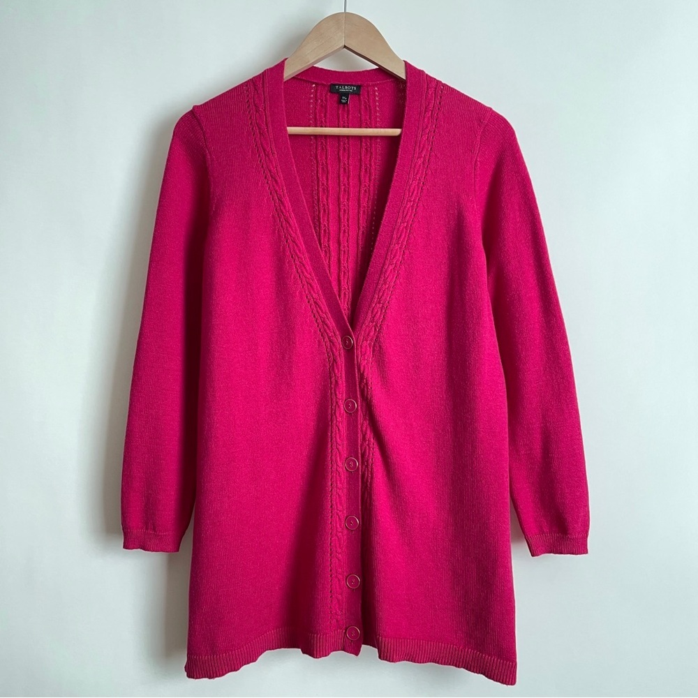 Talbots Pink Boyfriend Cardigan V-Neck Long Sleeve Button Front Size 1X Petite